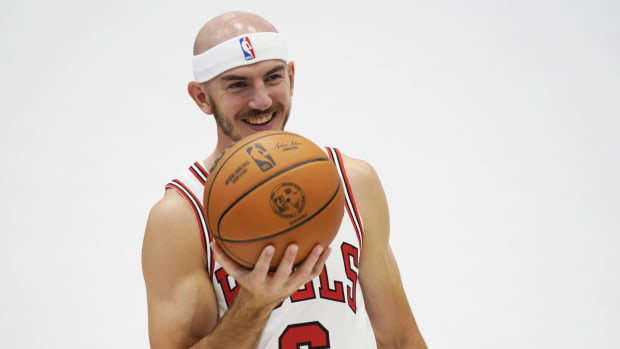Chicago Bulls guard Alex Caruso (6) during Chicago Bulls Media Day at Advocate Center.