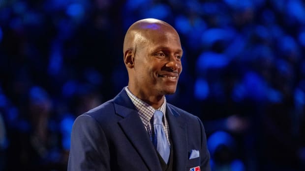 NBA great Ray Allen is honored for being selected to the NBA 75th Anniversary Team