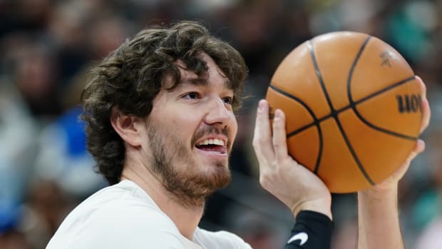 Dec 26, 2023; San Antonio, Texas, USA; San Antonio Spurs forward Cedi Osman (16) warms up before the game against the Utah Jazz at the Frost Bank Center. Mandatory Credit: Daniel Dunn-USA TODAY Sports