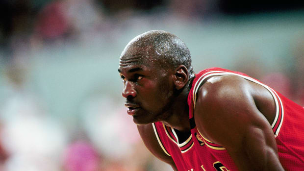 Chicago Bulls guard Michael Jordan against the Portland Trail Blazers in 1992