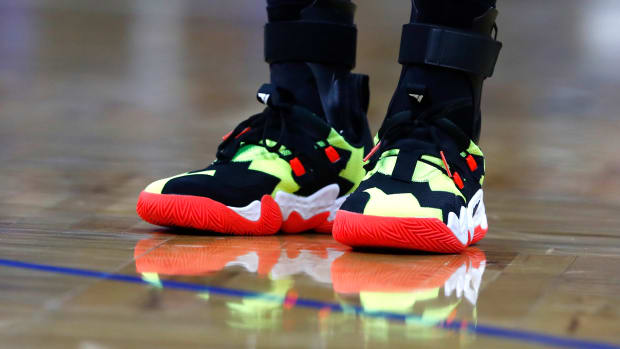 Atlanta Hawks guard Trae Young wears the Adidas Trae Young 1 'SOSO DEF ATL' sneakers against the Orlando Magic on February 16, 2022.