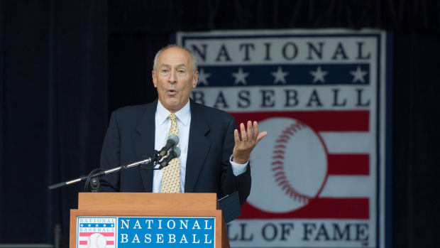 Jul 26, 2014; Cooperstown, NY, USA; Eric Nadel speaks after receiving the Ford C. Frick Award at National Baseball Hall of Fame. Mandatory Credit: Gregory J. Fisher-USA TODAY Sports