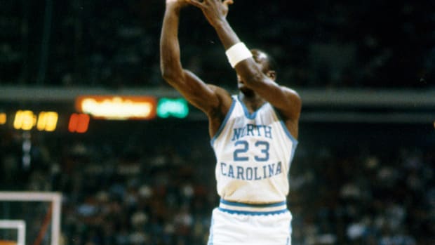North Carolina guard Michael Jordan shoots in the 1983 NCAA Tournament.