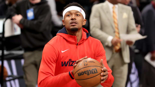 Bradley Beal warms up before a game against the Brooklyn Nets at Barclays Center.