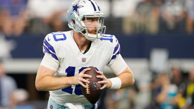 Cooper Rush prepares to make a pass for the Cowboys.