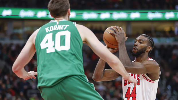 November 21, 2022; Chicago Bulls forward Patrick Williams vs. Boston Celtics big man Luke Kornet