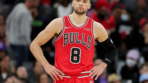 Chicago Bulls guard Zach LaVine looks on during a game.