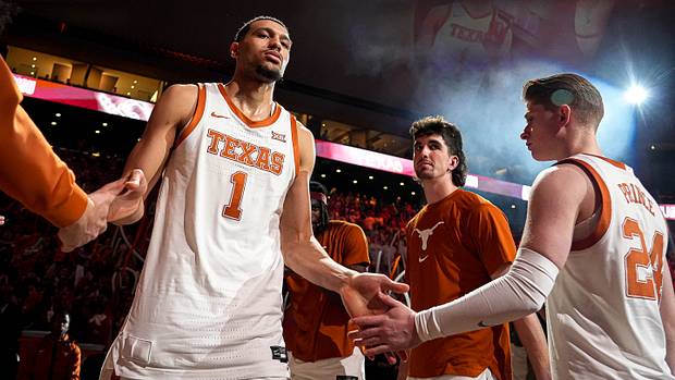 Texas Longhorns forward Dylan Disu (1) takes the court ahead of the basketball game against Houston at the Moody Center on Monday, Jan. 29, 2024 in Austin