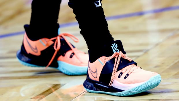 Nike shoes worn by Brooklyn Nets guard Kyrie Irving.