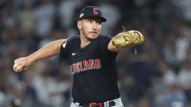 Cleveland Guardians relief pitcher Trevor Stephan (37) throws a pitch during the sixth inning against the New York Yankees in game one of the ALDS for the 2022 MLB Playoffs at Yankee Stadium. Brad Penner-USA TODAY Sports