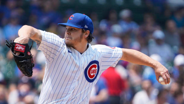 Jun 17, 2023; Chicago, Illinois, USA; Chicago Cubs starting pitcher Justin Steele (0) throws against the Baltimore Orioles during the first inning at Wrigley Field. Mandatory Credit: David Banks-USA TODAY Sports