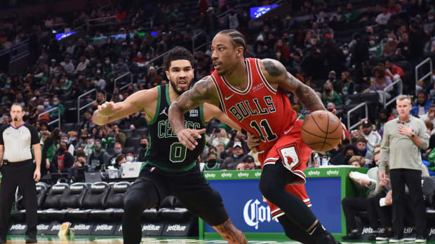 Chicago Bulls forward DeMar DeRozan scrimmaged with Boston Celtics forward Jayson Tatum and other NBA All-Stars on Friday, August 12.