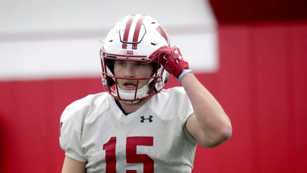 Senior safety John Torchio during spring practice for the Wisconsin Badgers. (Credit: Mike De Sisti / Milwaukee Journal Sentinel / USA TODAY NETWORK)