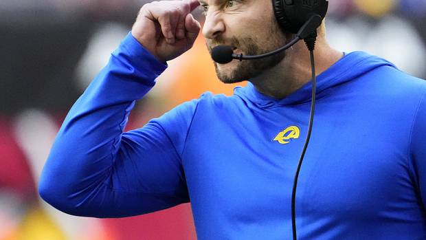 Los Angeles Rams head coach Sean McVay reacts during action against the Arizona Cardinals in the first half at State Farm Stadium in Glendale on Nov. 26, 2023.