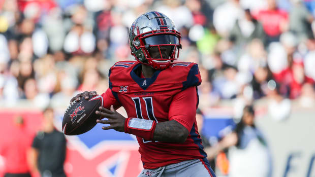Feb 8, 2020; Houston, TX, USA; Houston Roughnecks quarterback P.J. Walker (11) attempts a pass during the first quarter against the Los Angeles Wildcats in a XFL football game at TDECU Stadium. Mandatory Credit: Troy Taormina-USA TODAY Sports