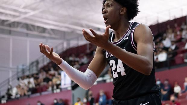 Santa Clara Broncos guard Jalen Williams (24) reacts during the first half against the Gonzaga Bulldogs at Leavey Center.