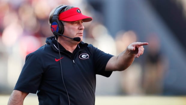 Georgia coach Kirby Smart on the sideline during the first half of a NCAA college football game against Missouri in Athens, Ga., on Saturday, Nov. 4, 2023