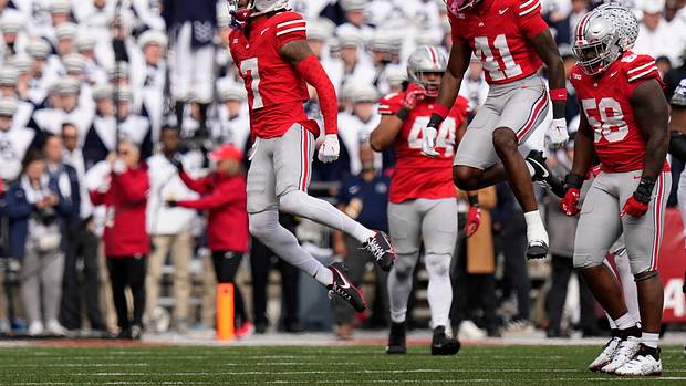 The Ohio State defense celebrates vs. Penn State.