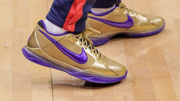 New Orleans Pelicans guard Jose Alvarado wears the Nike Kobe 5 Protro sneakers against the Phoenix Suns of game six of the first round of the 2022 NBA playoffs on April 28, 2022.