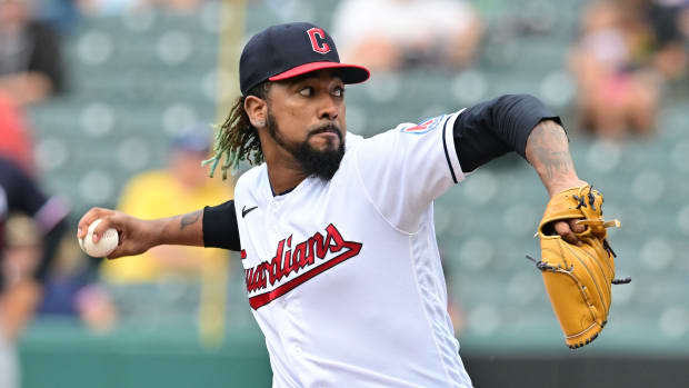 Sep 6, 2023; Cleveland, Ohio, USA; Cleveland Guardians relief pitcher Emmanuel Clase (48) throws a pitch during the ninth inning against the Minnesota Twins at Progressive Field. Mandatory Credit: Ken Blaze-USA TODAY Sports
