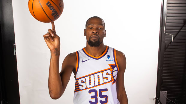 Phoenix Suns forward Kevin Durant poses for a picture during Media Day.