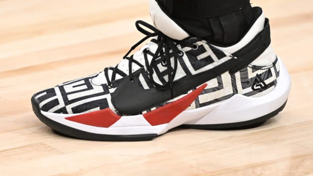 Toronto Raptors forward Yuta Watanabe wears the Nike Zoom Freak 2 sneakers against the Cleveland Cavaliers on March 24, 2022.