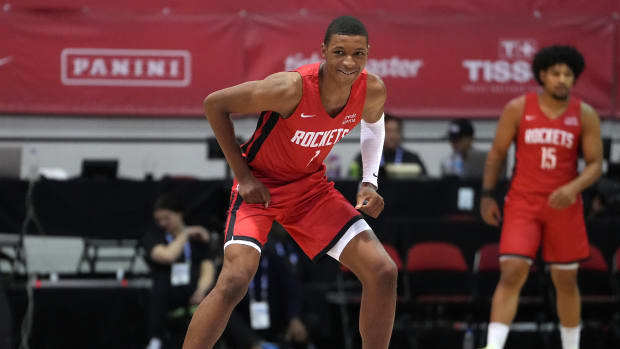Houston Rockets forward Jabari Smith Jr. wears adidas Dame 8 'Respect My Name'.
