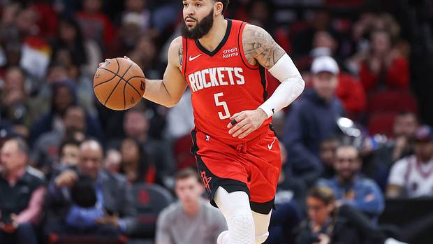 Rockets guard Fred VanVleet (5) controls the ball during the third quarter against the Detroit Pistons at Toyota Center.