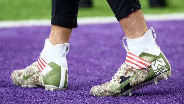 View of camo cleats.