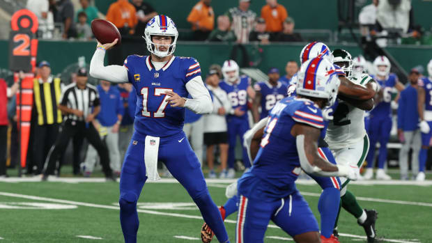 Bills quarterback Josh Allen attempts a pass against the Jets in Week 1. 