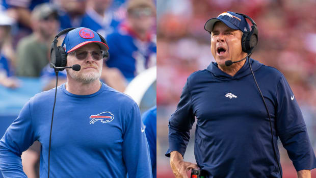 Buffalo Bills head coach Sean McDermott (left) and Denver Broncos head coach Sean Payton (right).