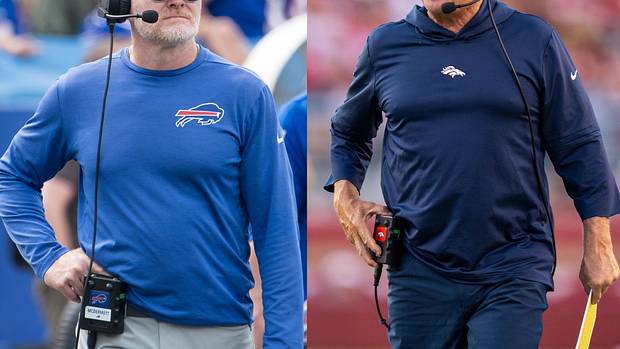 Buffalo Bills head coach Sean McDermott (left) and Denver Broncos head coach Sean Payton (right).