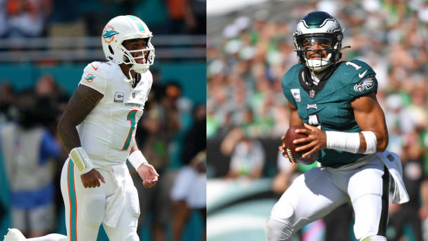 Marcus Mariota’s relationships with current teammate Jalen Hurts of the Philadelphia Eagles and former mentee Tua Tagovailoa of the Miami Dolphins are in the crosshairs when the teams play this weekend.
