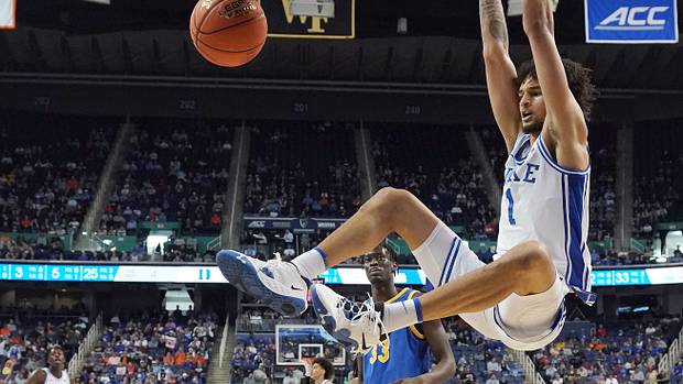 Duke Blue Devils center Dereck Lively II dunks the basketball.