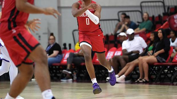 Houston Rockets guard TyTy Washington Jr. wears Nike Kobe 9 'Moonwalker'.