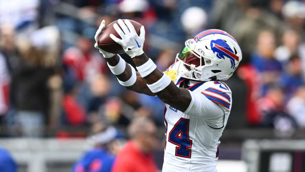 Bills receiver Stefon Diggs makes a catch against the New England Patriots.