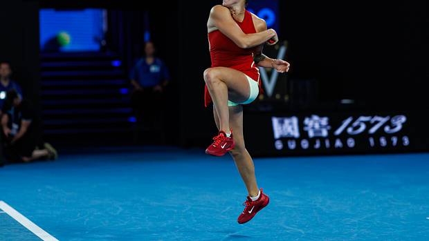 Aryna Sabalenka hits a shot during the 2024 Australian Open.