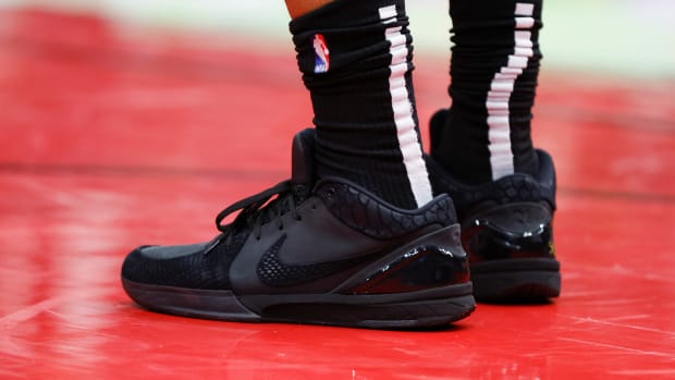 Chicago Bulls forward DeMar DeRozan's black Nike Kobe sneakers.
