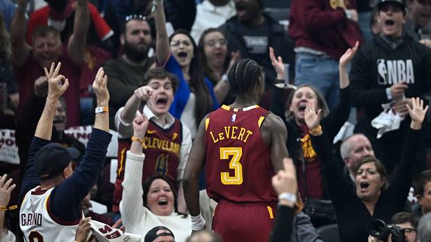 Caris LeVert celebrates his three-point basket.