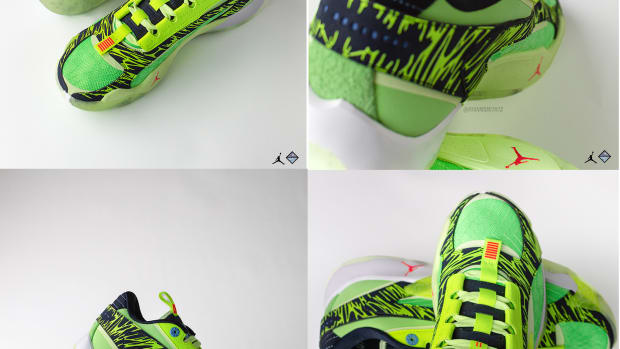 Luka Doncic's green and yellow Jordan Brand sneakers.