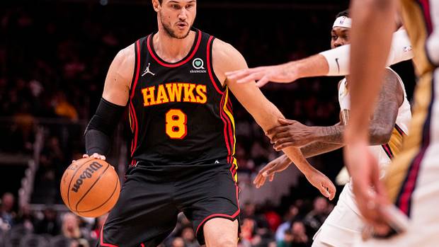 Atlanta Hawks forward Danilo Gallinari (8) dribbles the ball against the New Orleans Pelicans last season.
