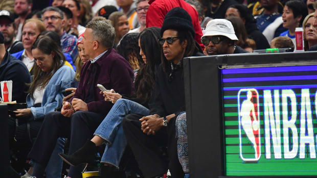 Jay-Z attends the NBA game between the Los Angeles Lakers and Los Angeles Clippers.