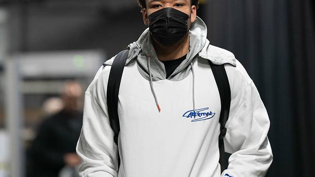 Atlanta Hawks forward Kevin Knox II (5) arrives against the Toronto Raptors at Scotiabank Arena. Knox left Atlanta for the Detroit Pistons in free agency.