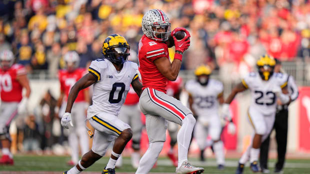 Emeka Egbuka makes a catch vs. Michigan