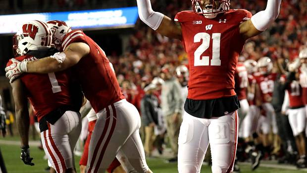 Caesar Williams celebrates at Camp Randall.