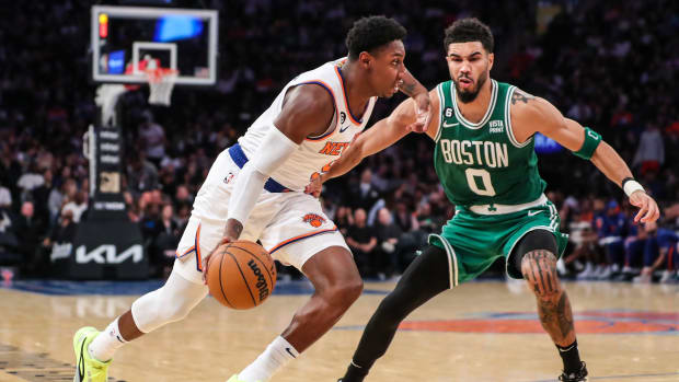 Boston Celtics forward Jayson Tatum, New York Knicks guard RJ Barrett