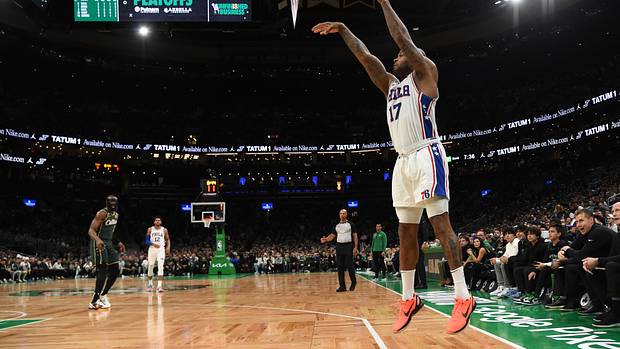 Philadelphia 76ers forward P.J. Tucker shoots the ball.