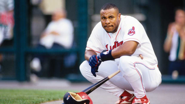 Unknown date; Cleveland, OH, USA; FILE PHOTO; Cleveland Indians left fielder Albert Belle reacts on the field at Jacob's Field. Mandatory Credit: Tony Tomsic-USA TODAY NETWORK