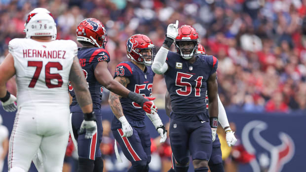 Texans defensive end Will Anderson Jr. reacts after making a tackle during the fourth quarter against the Arizona Cardinals at NRG Stadium.