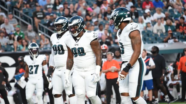 The Eagles' Univesity of Georgia connection from left to right: Jordan Davis (90), Jalen Carter (98), and Nolan Smith (3)